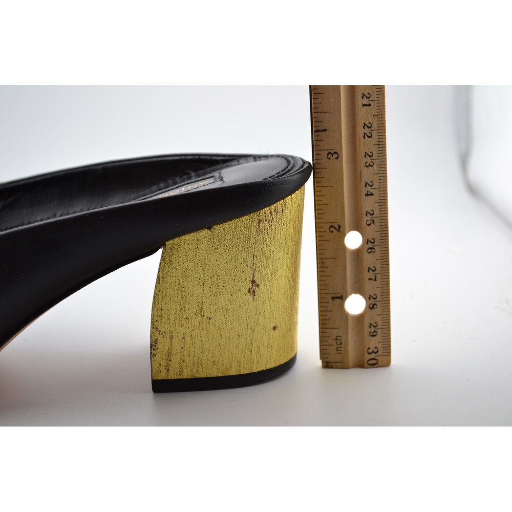 Antonio Melani Leather Mule Heels Office Evening Fall Black Gold Slip On 8.5 - Picture 7 of 9